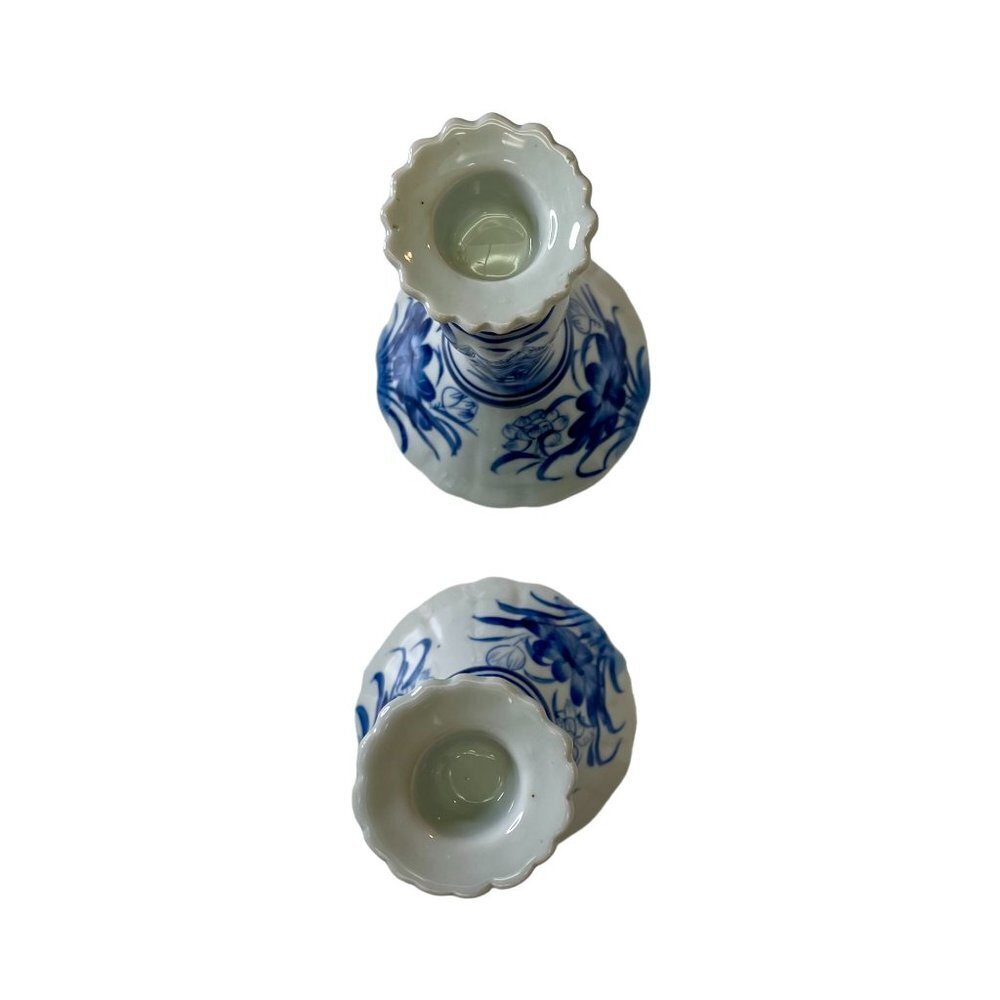 Two Thai Blue and White Floral Hand Painted Stoneware Candle Stick Holders Vtg - Picture 6 of 8